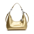 Sac hobo croissant en cuir verni doré avec charm boule argentée et finition lisse - Or