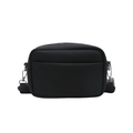 Zwarte crossbody cameratas van PU-leer met kiezelstructuur en zilveren hardware - Zwart