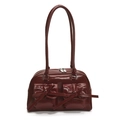 Deep red bow-decorated underarm bag with glossy finish and dual front pockets - Red