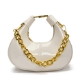 Minimalist cream white patent leather dumpling bag with gold chain and hobo silhouette - White