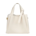 Bolso tote minimalista en cuero granulado blanco crema con detalle de nudo y herrajes dorados - Blanco