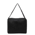 Elegant black beaded rectangular handbag with shimmering detail and matching top handle - Rhinestone Black