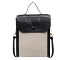 Vertical minimalist canvas crossbody bag with black leather trim and gold hardware details - Black
