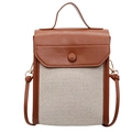 Niche contrast canvas crossbody bag in brown and cream patchwork with golden hardware - Brown
