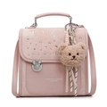 Sac à dos rose avec strass et pendentif ours pour un style décontracté et de voyage - Rose