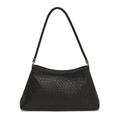 Schicke schwarze Schultertasche mit Krokodilmuster, Weboptik und silbernen Metallschnallen - Schwarz