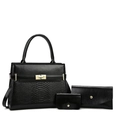 Ensemble 3 pièces noir avec sac à main, pochette enveloppe et porte-cartes en cuir serpent - Ensemble de Trois Pièces (Tote + Pochette + Porte-Cartes) / Noir