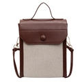 Retro canvas crossbody bag with contrast dark brown leather trim and top handle - Brown