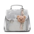 Sac à dos pailleté argenté pour filles avec décor strass et breloque ours en peluche - Argenté