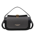Elegante borsa quadrata patchwork nera e grigia con fibbia a leone dorata e manico - Nero