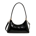 Minimalistische schwarze glänzende Hobo-Schultertasche mit goldener Schnalle - Schwarz