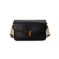 Bolso bandolera negro minimalista con solapa rectangular y cierre metálico dorado - Negro