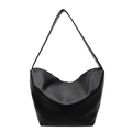 Minimalist black leather tote bag with long shoulder strap and top zipper for women - Black