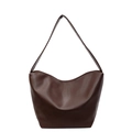 Minimalist dark brown crescent tote bag in premium faux leather with smooth finish - Brown