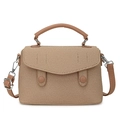 Light brown woven satchel bag with faux leather top handle and adjustable strap - Khaki