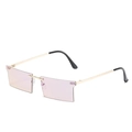 Randlose rechteckige Sonnenbrille mit hellrosa-violetten Verlaufsgläsern und goldenen Metallbügeln - Goldrahmen Klare Gläser Hellviolette Folie