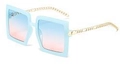 Hemelblauwe vierkante zonnebril met gradiënt glazen en gouden ketting pootjes - Blauw Frame Blauw Roze Lenzen