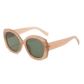 Große ovale Vintage-Sonnenbrille mit transparentem rosa Rahmen und grünen Gläsern - Brauner Rahmen Dunkelgrüne Gläser