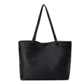 Minimalistische schwarze Shopper-Tasche mit Litschitextur und schmalen Schultergurten - Schwarz