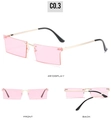 Randlose rechteckige Sonnenbrille mit rosa Gläsern und goldenen Metallbügeln, Mehrwinkelansicht - Goldener Rahmen Rosa Gläser