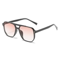 Retro double bridge sunglasses with black oversized frame and pink gradient lenses - Black Frame Gradient Pink Lenses