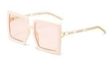 Fashionable beige oversized sunglasses with golden metal chain temples and brown lenses - Pink Frame / Pink Lens
