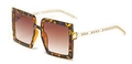 Oversized square tortoiseshell sunglasses with brown gradient lenses and gold chain arms - Leopard Frame Gradient Brown Lens