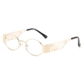 Retro golden oval metal sunglasses with hollow carved temple design and black earpieces - New Style / Standard Gold Frame with Clear Lenses