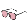 Retro pilot sunglasses with black double-bridge frame and light pink tinted lenses - Black Frame Purple Red Lens