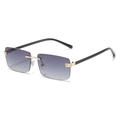 Frameless rectangle sunglasses with purple gradient lenses and black temples for women - Black Frame Double Gray Lens