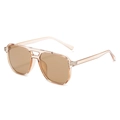 Champagne pilot sunglasses with double bridge and brown lenses in transparent PC frame - Tea Frame Tea Lens