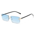 Frameless rectangular sunglasses with blue gradient lenses and black plastic temples - Black Frame Blue Lens