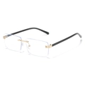 Rahmenlose quadratische Sonnenbrille mit Goldmetallgelenk und glänzend schwarzen Bügeln - Schwarzer Rahmen Klare Linsen