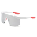 White frame cycling sunglasses with silver mirrored lens and red anti-slip temple tips - White Frame Silver Mirror