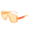 Oversized trendy one-piece sunglasses in translucent orange with leather textured temples - Orange Frame Pink Lens