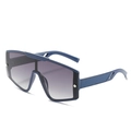 Oversized navy blue shield sunglasses with grey gradient lenses and textured blue temples - Blue Frame Gradient Grey Lens