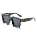 Gafas de sol oversize en mármol verde y negro con detalles de bisagra dorada - Marco de Rayas Verdes Lentes Grises