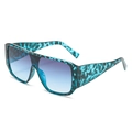 Oversized square sunglasses in blue green tortoise frame with blue gradient lenses - One Size / Blue Green Leopard Frame Gradient Grey Lens