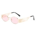 Lunettes de soleil rondes dorées avec verres roses ovales et branches évidées - Monture Dorée Verres Roses