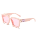 Pink oversized square sunglasses with transparent lenses and golden metal accents - Pink Frame / Pink Lens