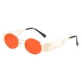 Lunettes de soleil ovales rétro avec verres orange et monture dorée ondulée en métal - Monture Or Verres Rouge Vin