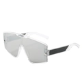 Lunettes de soleil oversize à monture transparente et branches en cuir noir - Monture Transparente Miroir Argent