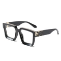 Oversized black square sunglasses with luxury gold L-hinge and metal top bar detail - Hot Items / Regular Black Frame Plain Glasses (Incl. 13% VAT)