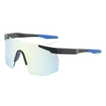 Sporty cycling sunglasses with black half-frame and blue-green reflective coated lenses - Black Gold