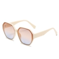 Irregular octagon sunglasses with cream frames and gradient orange-to-blue lenses - Beige Frame Brown Blue Lens