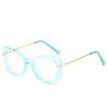 Lunettes œil-de-chat élégantes avec monture bleue transparente et branches dorées - Cadre Vert