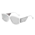 White thick frame sunglasses with grey lenses and metal rivet triangle side shields - White Frame Silver Mirror