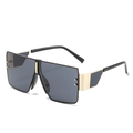 Oversized square sunglasses in dark gray lens with golden metal accents and rivets - Gold Frame Grey Lens