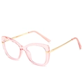 Monture de lunettes yeux de chat rose transparent avec branches en métal doré - Rose