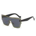 Oversized wrap-around sunglasses with grey lenses and neon yellow accents in high-tech style - Black Legs Gray Lens